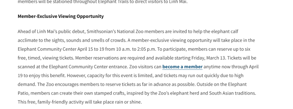 Screenshot from the National Zoo Website